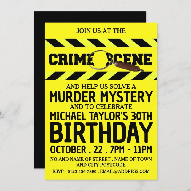 Crime Scene, Murder Mystery Birthday Party Invitation (Front/Back)