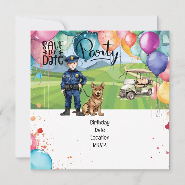 Crime Scene Swing: A Police Golfer Birthday  Invitation (Front)