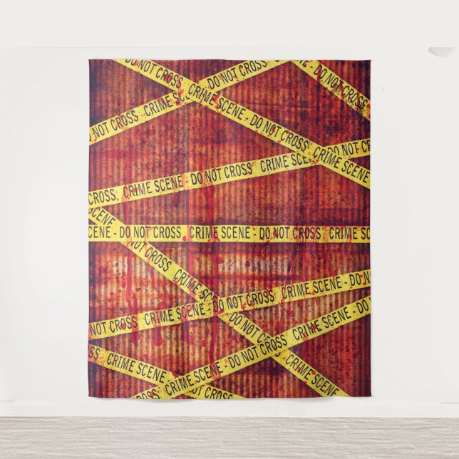Crime Scene Tape Scary Wall Tapestry (Front)