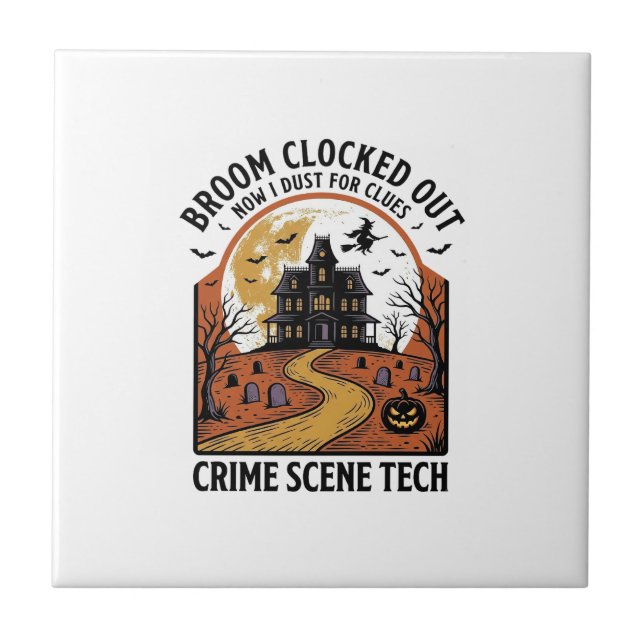 Crime Scene Technician Shirt Funny Halloween Haunt Ceramic Tile (Front)