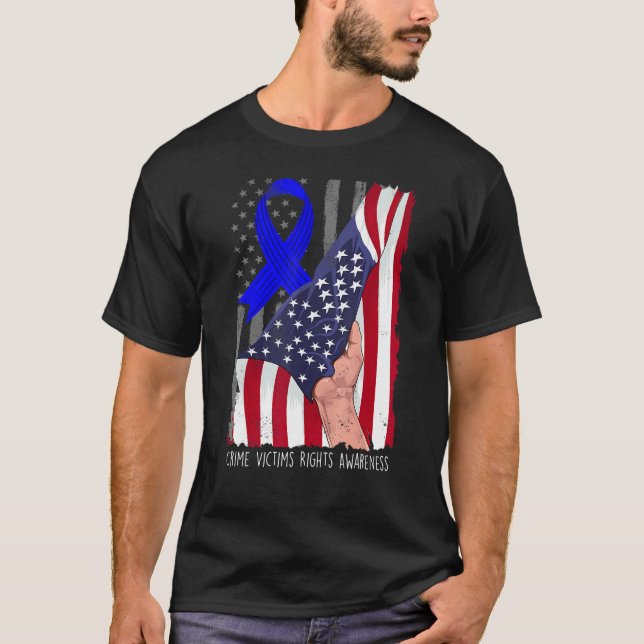 Crime Victims Rights Awareness American Flag Blue  T-Shirt (Front)