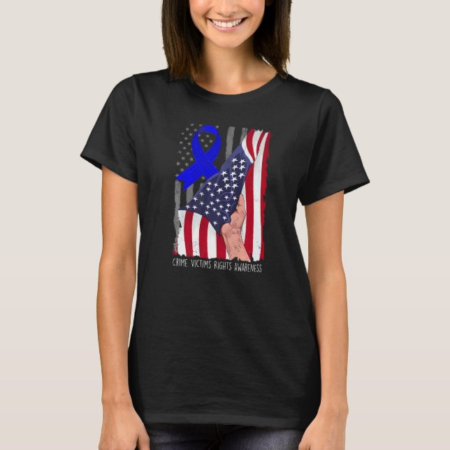 Crime Victims Rights Awareness American Flag Blue  T-Shirt (Front)