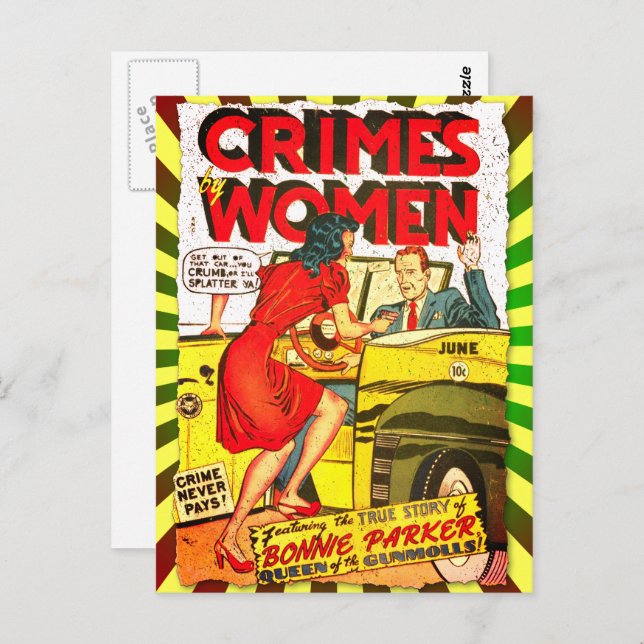 Crimes by Women #1 Golden Age Comic Book Cover Postcard (Front/Back)