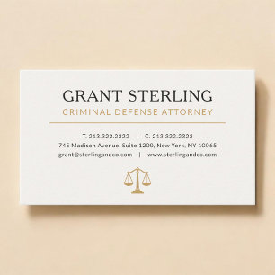 Criminal Defence Attorney Neutral Beige Gold Business Card