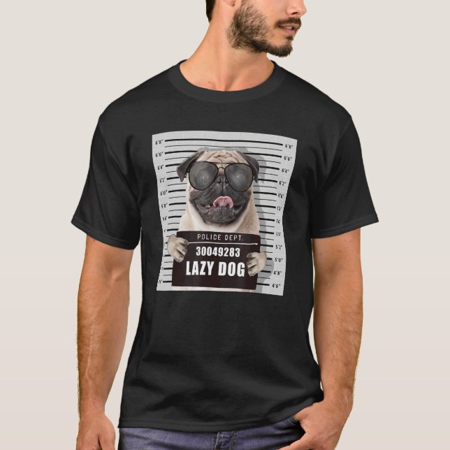 Criminal Dog Mug Shot Pug T-Shirt (Front)