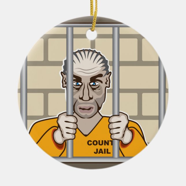 Criminal in Jail Ceramic Tree Decoration (Front)