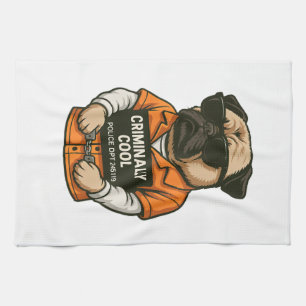 Criminally Cool Pug � Funny Mugshot Dog Design Tea Towel
