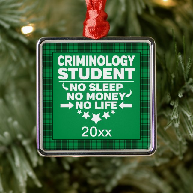 Criminology College Student Green Plaid Xmas Metal Ornament (Tree)