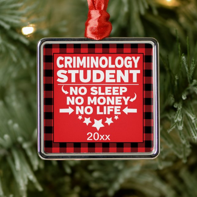 Criminology College Student Red Plaid Xmas Metal Ornament (Tree)