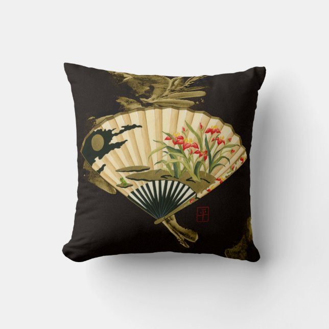 Crimped Oriental Fan with Floral Design Cushion (Front)