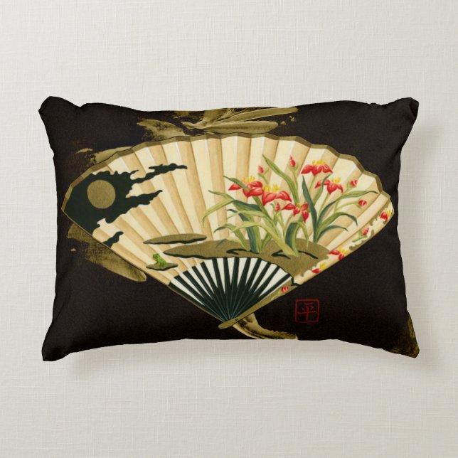 Crimped Oriental Fan with Floral Design Decorative Cushion (Front)