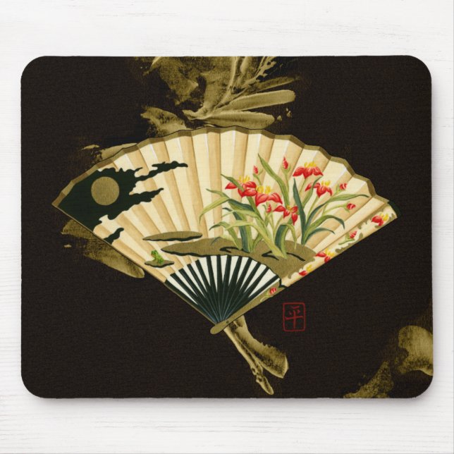Crimped Oriental Fan with Floral Design Mouse Pad (Front)