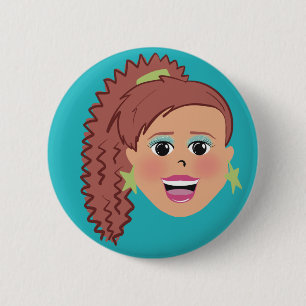 Crimped side pony 6 cm round badge