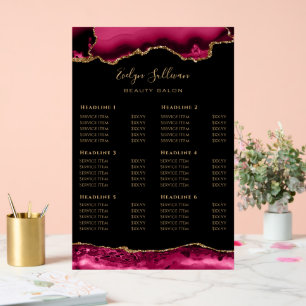 Crimson Agate Price List Acrylic Sign