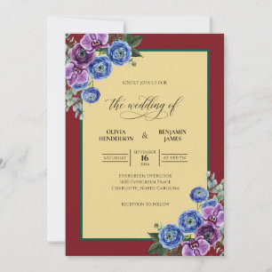 Crimson Amethyst Flower Eucalyptus Wedding Invitation