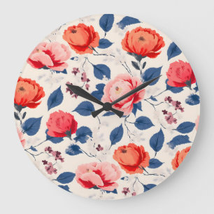 Crimson and Coral Flower Large Clock