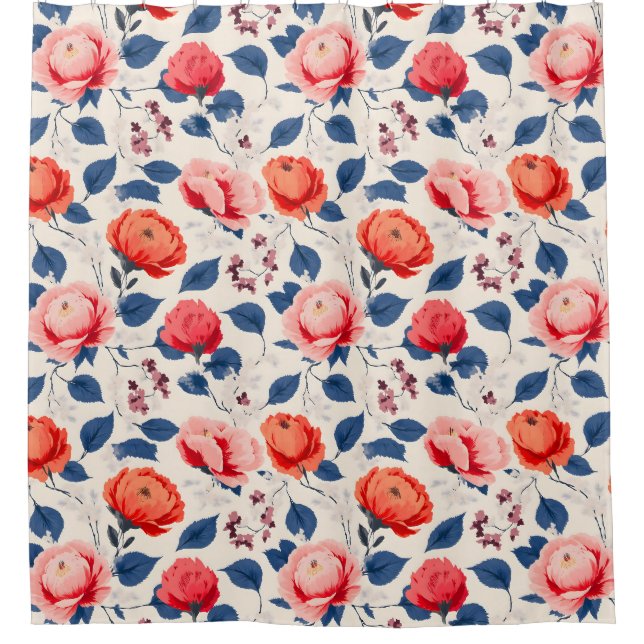 Crimson and Coral Flower Shower Curtain (Front)