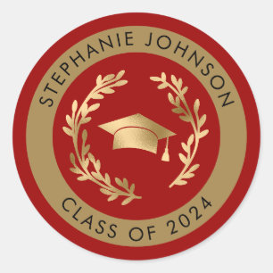 Crimson and Gold Class of 2024 Graduation Classic Round Sticker