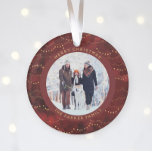 Crimson and Gold Fairy Lights | Two Family Photos Ornament<br><div class="desc">This modern Christmas ornament features a rich,  crimson red background with elegant faux gold fairy lights,  and two of your favourite personal photos. Add your family name in gold coloured text.</div>