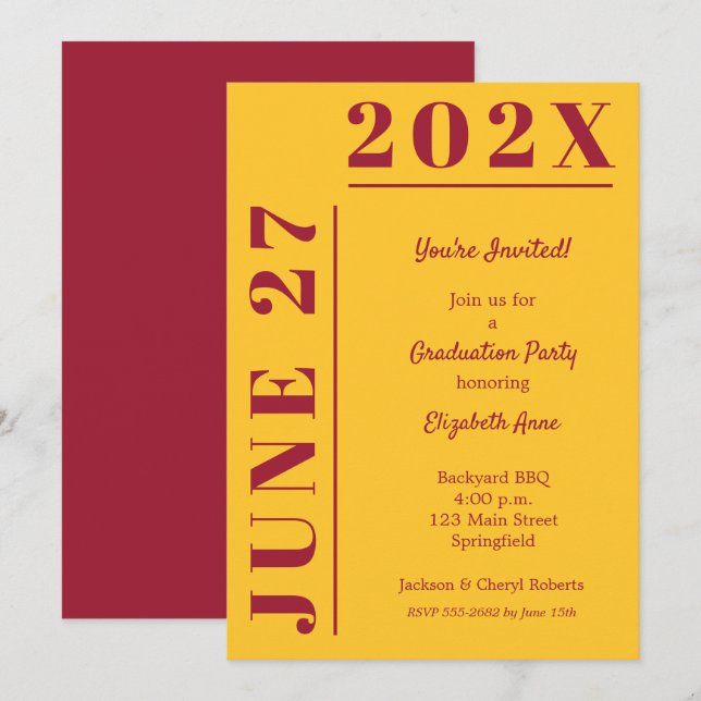 Crimson and Gold Graduation Party Invitation (Front/Back)