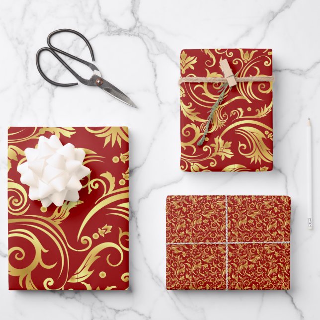 Crimson and Gold Wrapping Paper Sheet (Front)