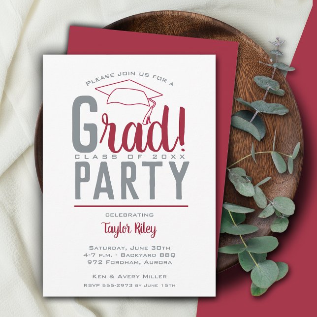 Crimson and Grey Graduation Party Invitation (Creator Uploaded)
