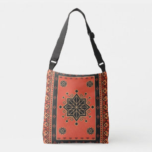 Crimson and Obsidian Geometric Tribal Star  Crossbody Bag