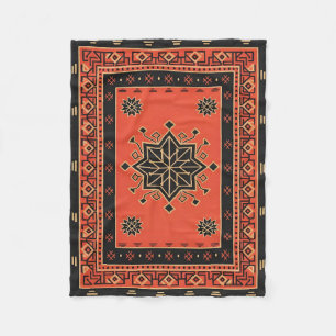 Crimson and Obsidian Geometric Tribal Star Fleece Blanket