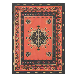 Crimson and Obsidian Geometric Tribal Star Tablecloth