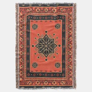 Crimson and Obsidian Geometric Tribal Star Throw Blanket