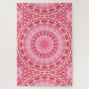 Crimson and Pink Mandala Pattern Jigsaw Puzzle