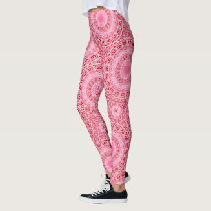Crimson and Pink Mandala Pattern Leggings