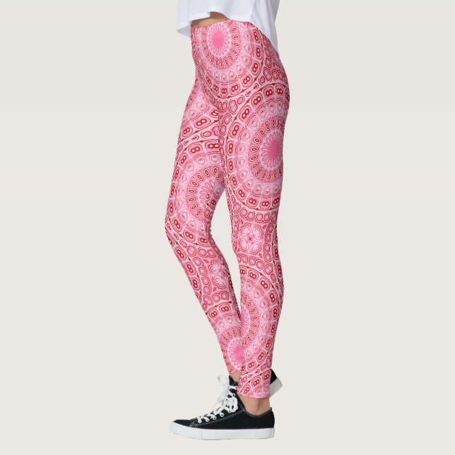 Crimson and Pink Mandala Pattern Leggings (Left)