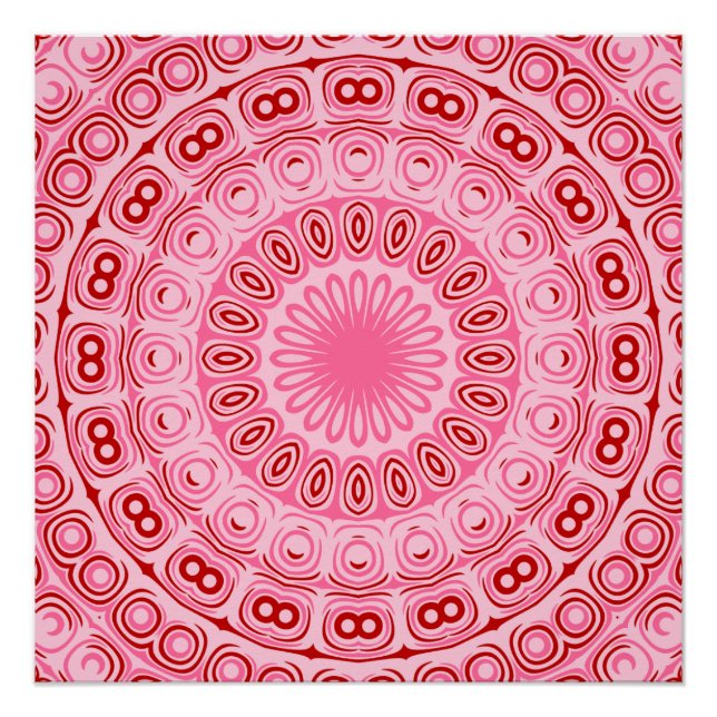 Crimson and Pink Mandala Pattern Poster (Front)