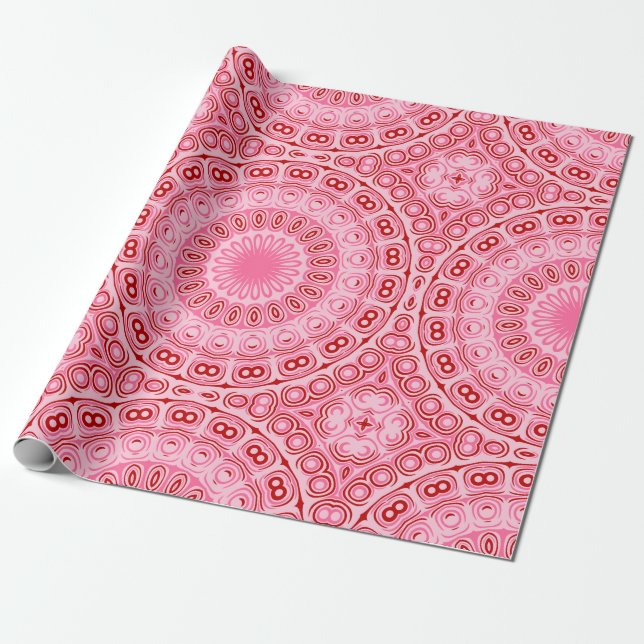 Crimson and Pink Mandala Pattern Wrapping Paper (Unrolled)