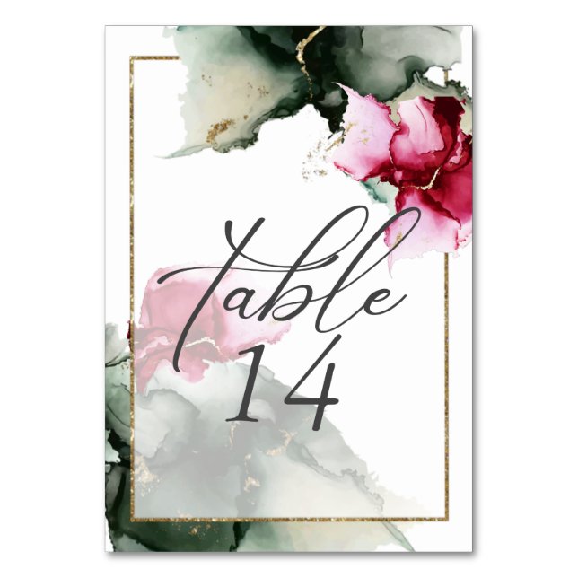 Crimson and Sage Green Watercolor Table Number (Front)
