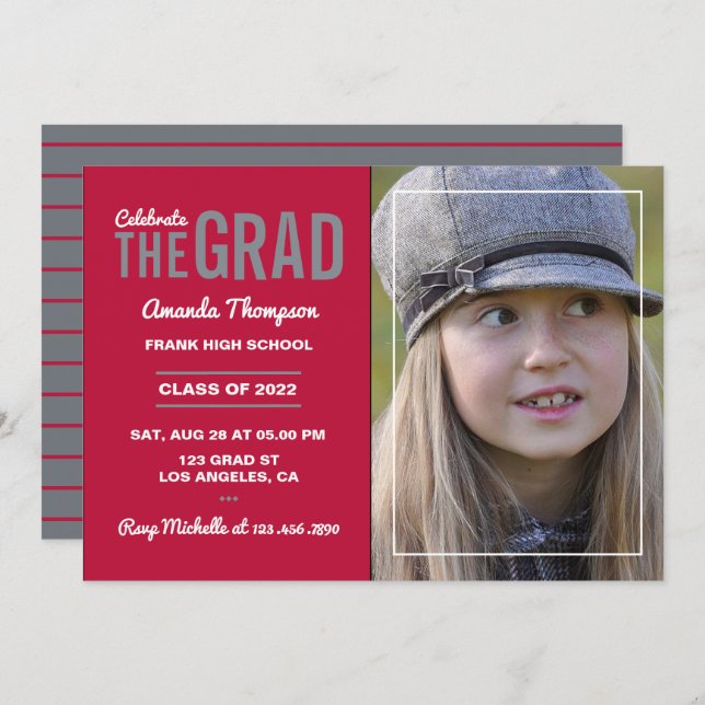 Crimson and Slate Graduation Party Invitation (Front/Back)