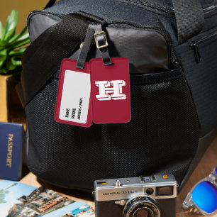 Crimson and Whit School Pride Color Style Monogram Luggage Tag