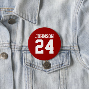 Crimson and White Athlete Name Jersey Number 7.5 Cm Round Badge