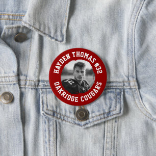 Crimson and White Athlete Name Jersey Number Photo 7.5 Cm Round Badge