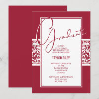 Crimson and White Damask Graduation