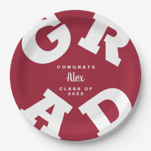 Crimson and White Personalized Graduation Paper Plate
