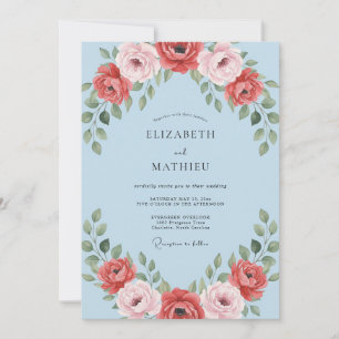 Crimson Azure Blossom Wedding Invitation