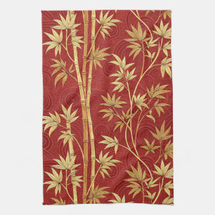 Crimson Bamboo East Asian (1) Tea Towel