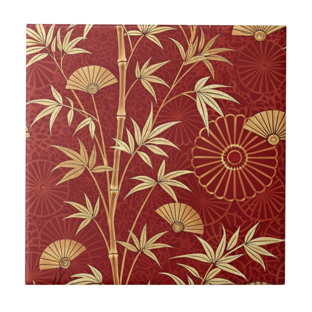 Crimson Bamboo East Asian (2) Ceramic Tile (Front)