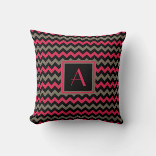 Crimson, Black and Dark Brown Monogram Pillow