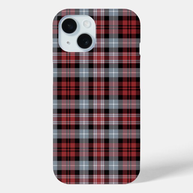 Crimson, Black and Grey Sporty Plaid Pattern Case-Mate iPhone Case (Back)