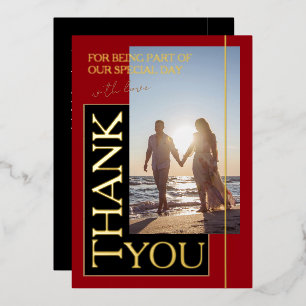 Crimson Black Gold Foil Wedding Thank You Photo