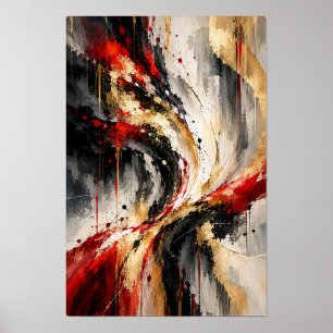 Crimson Black Gold Sweeping Abstract Wall Art