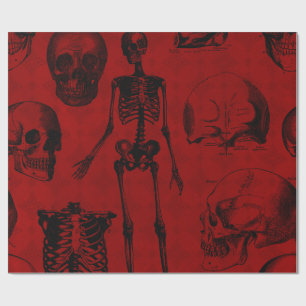 Crimson & Black Skeletons Anatomy  Wrapping Paper